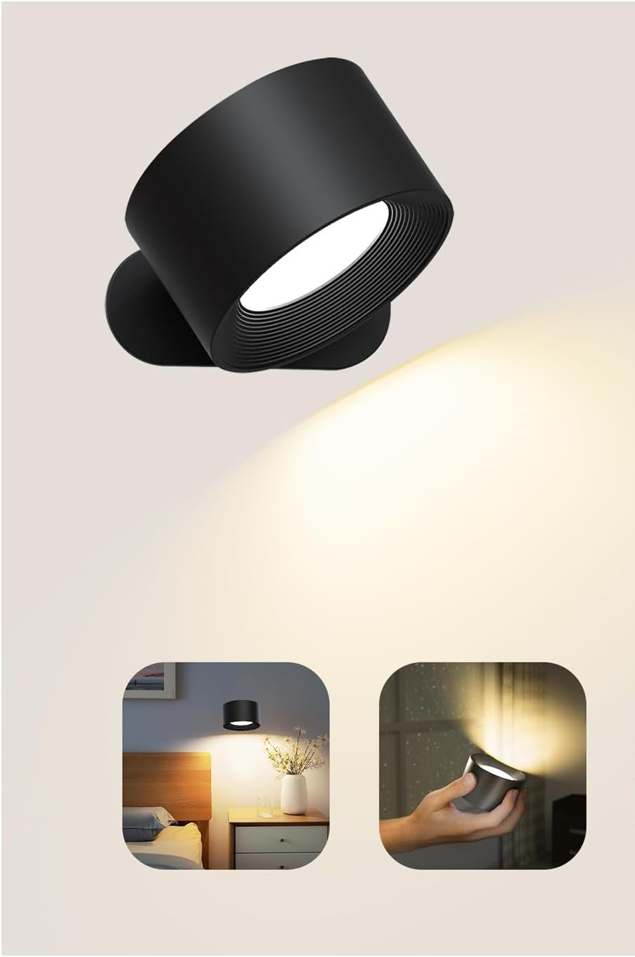 LED Wall Light, Wall Lamp with 360°Rotate Magnetic Wall Lights for Living Room, Bedroom, Reading( White Light).