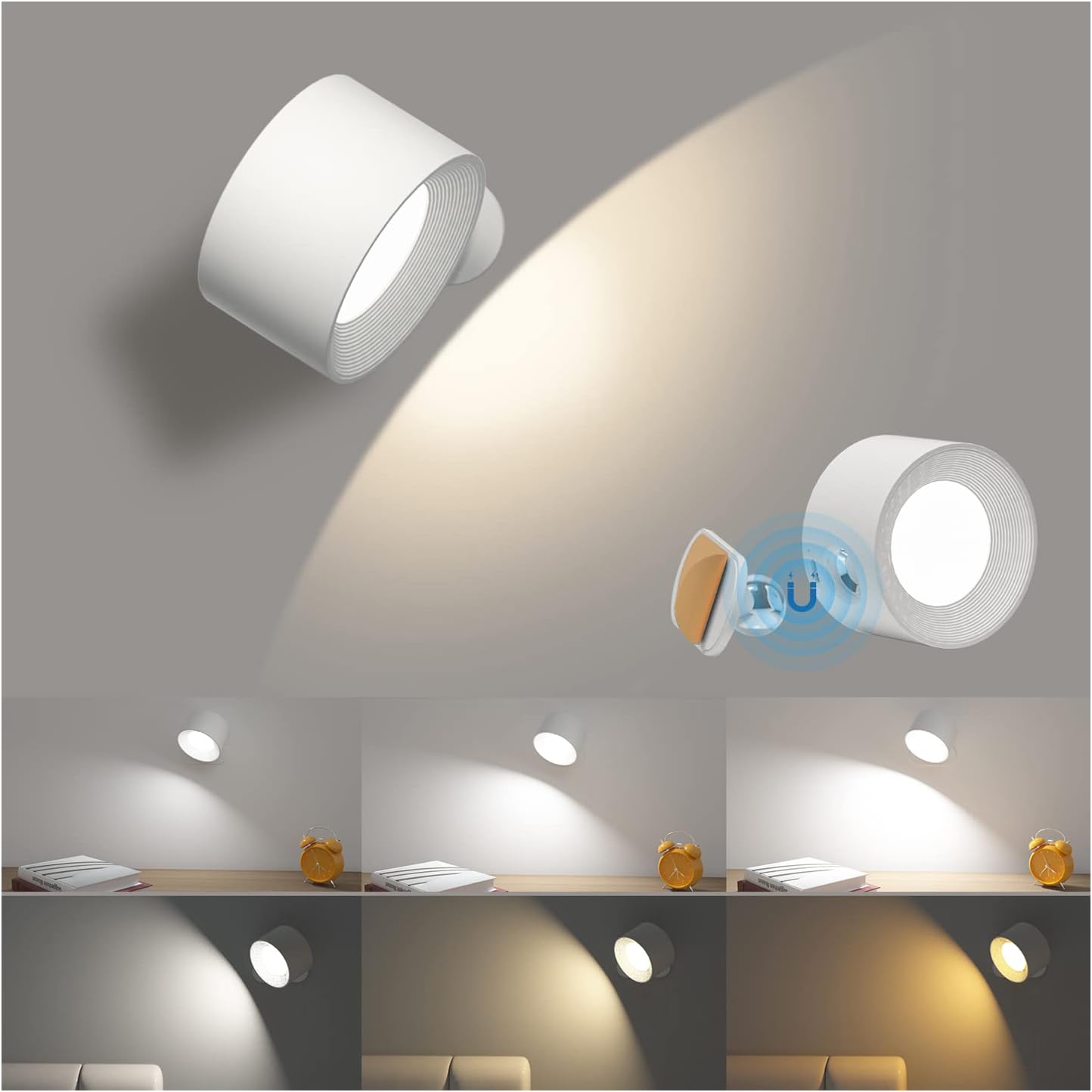 LED Wall Light, Wall Lamp with 360°Rotate Magnetic with Rotatable Light Wall Lights for Living Room, Bedroom, Reading.