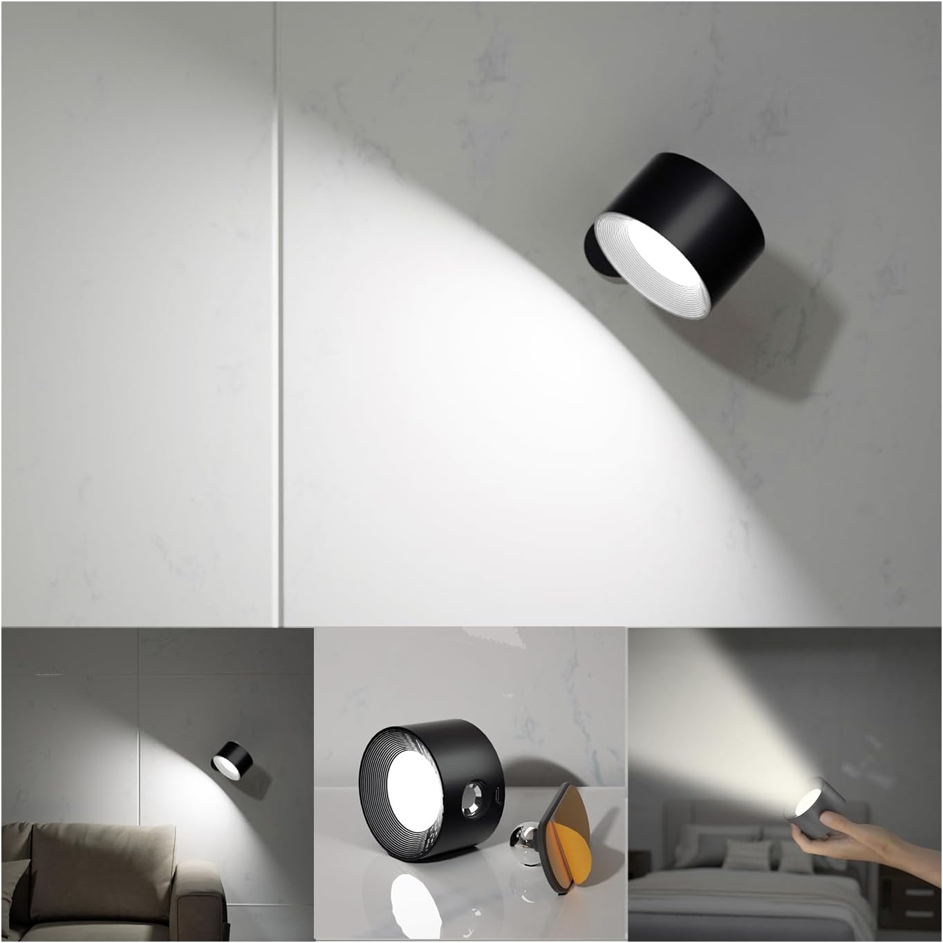 LED Wall Light, Wall Lamp with 360°Rotate Magnetic Wall Lights for Living Room, Bedroom, Reading( White Light).