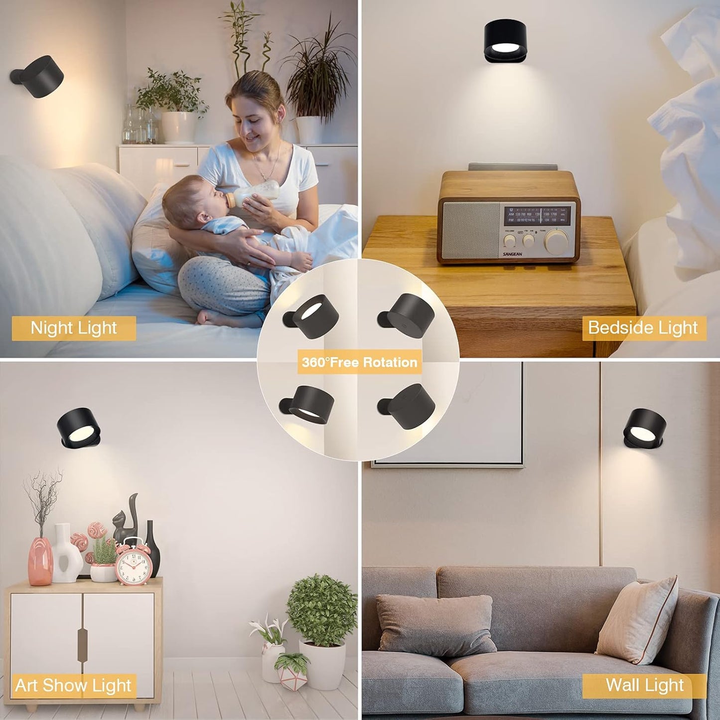 LED Wall Light, Wall Lamp with 360°Rotate Magnetic Wall Lights for Living Room, Bedroom, Reading( White Light).