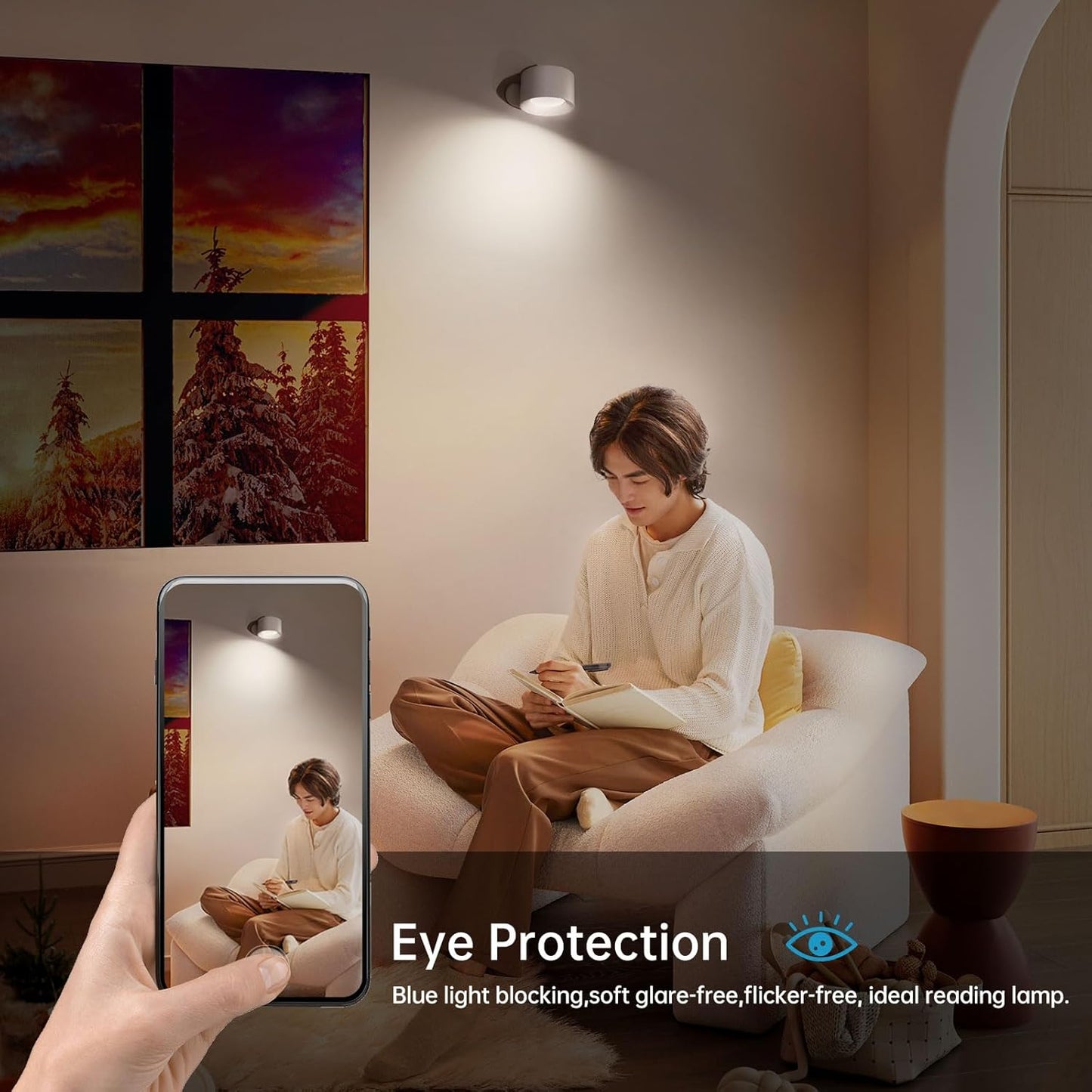 LED Wall Light, Wall Lamp with 360°Rotate Magnetic with Rotatable Light Wall Lights for Living Room, Bedroom, Reading.